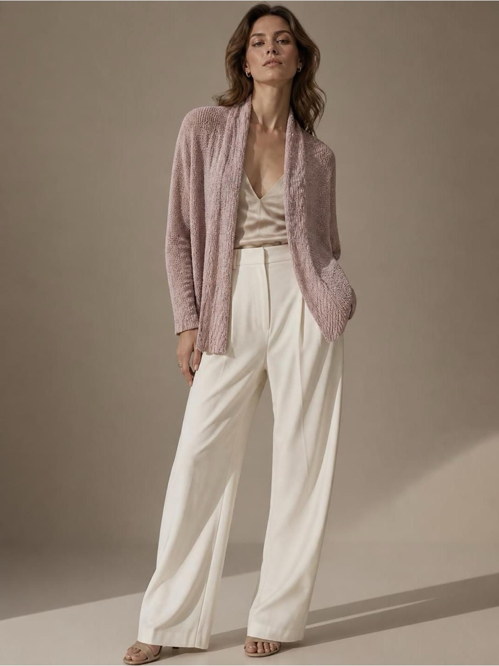 89th + Madison Mauve Pink Open-Front Textured Knit Cardigan XL NWT